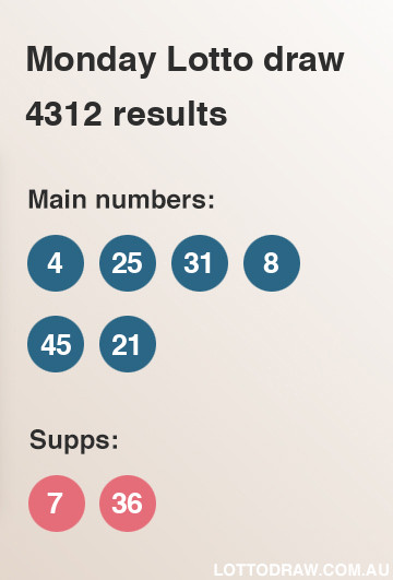 Monday Lotto results and numbers for draw number 4312