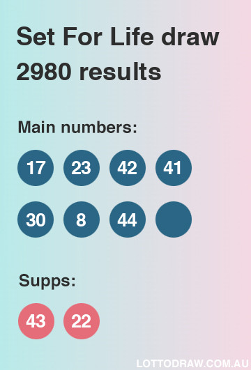 Set for Life results and numbers for draw number 2980